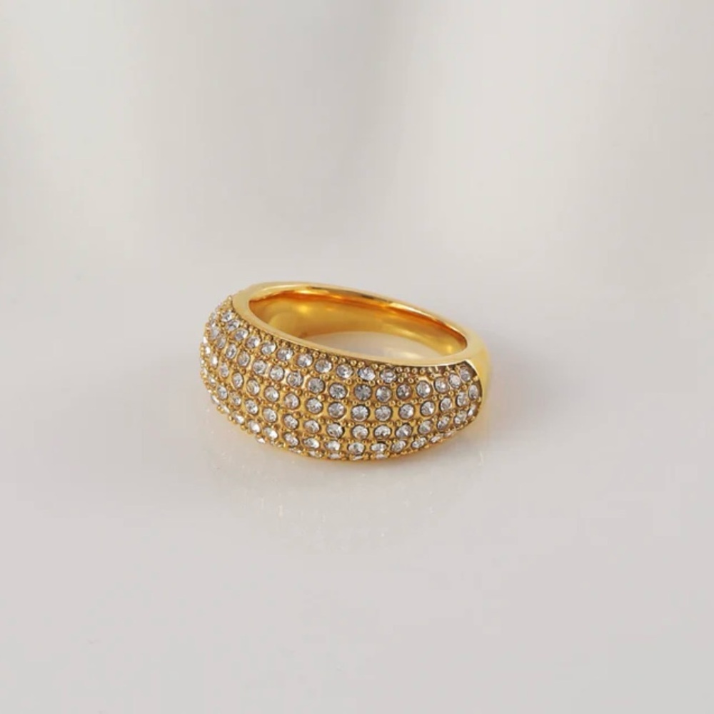 MARELIS Gold Dome Ring | Statement Chunky Ring | Cubic Zirconia Band NWT - Picture 2 of 4